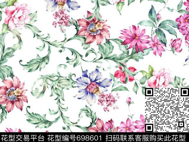 花朵欧式青花瓷数码印花华亿平台下载（图片编号: 698601） - 瓦栏（Walan）