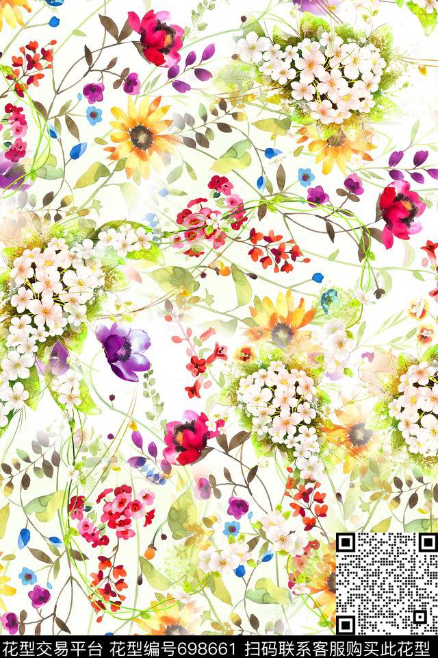 油画花卉小花数码印花华亿平台下载（图片编号: 698661） - 瓦栏（Walan）