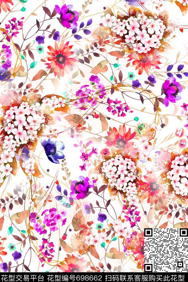 油画花卉小花数码印花华亿平台下载（图片编号: 698662） - 瓦栏（Walan）