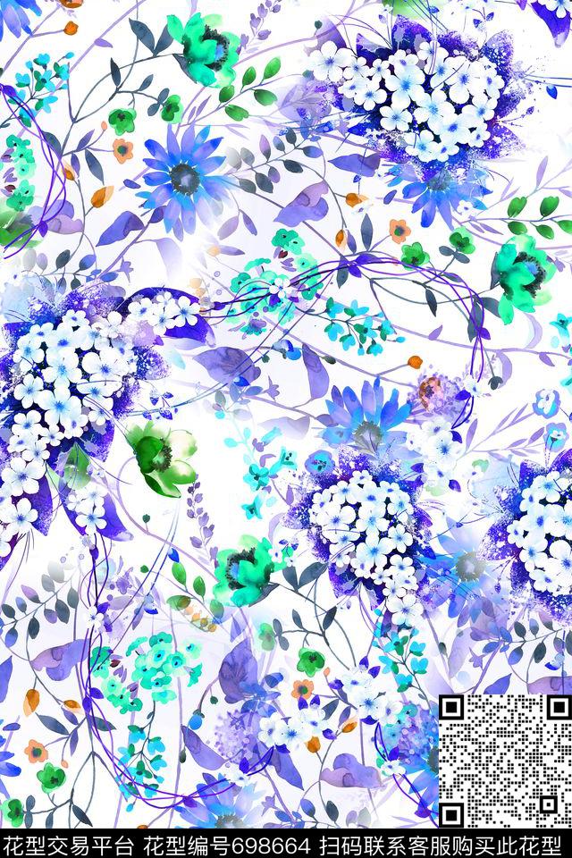 油画花卉小花数码印花华亿平台下载（图片编号: 698664） - 瓦栏（Walan）