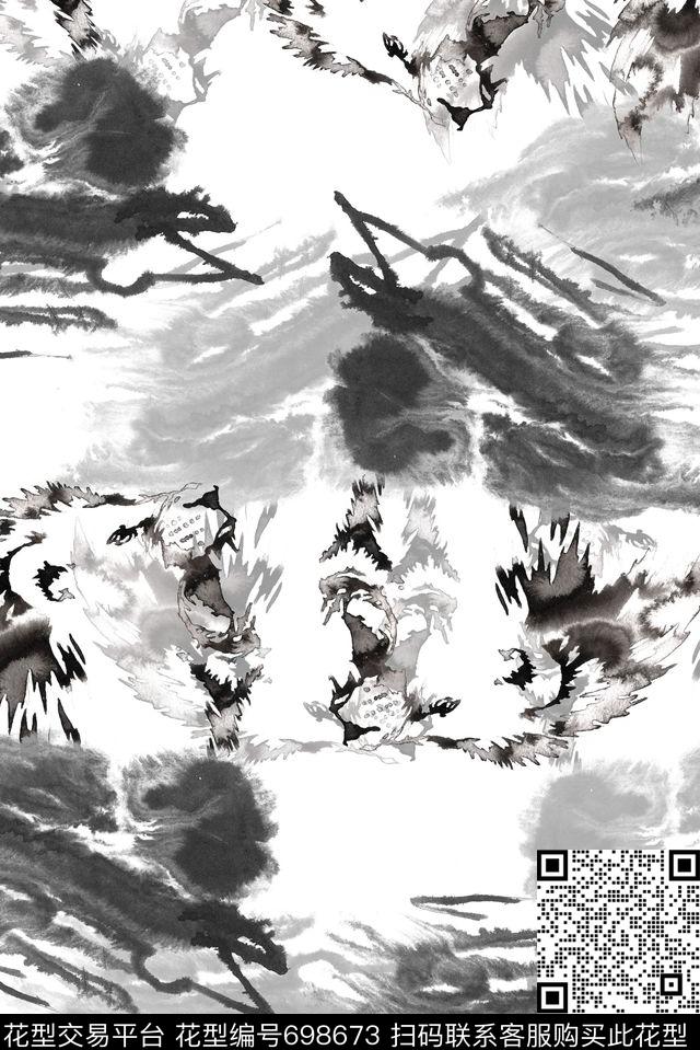 水墨云朵狮子头数码印花华亿平台下载（图片编号: 698673） - 瓦栏（Walan）