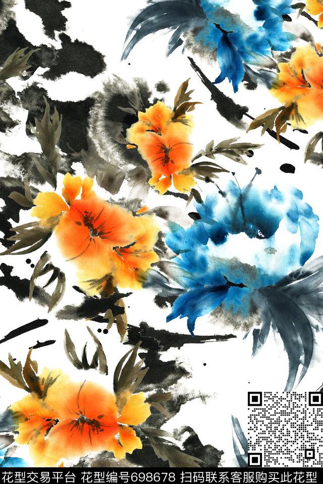 手绘泼墨抽象数码印花华亿平台下载（图片编号: 698678） - 瓦栏（Walan）