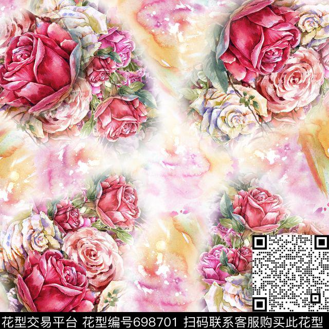 花卉水彩方巾数码印花华亿平台下载（图片编号: 698701） - 瓦栏（Walan）