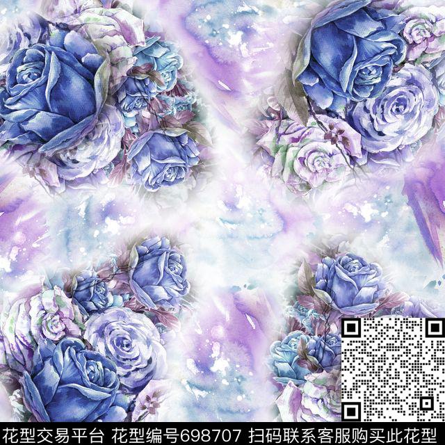 花卉水彩方巾数码印花华亿平台下载（图片编号: 698707） - 瓦栏（Walan）
