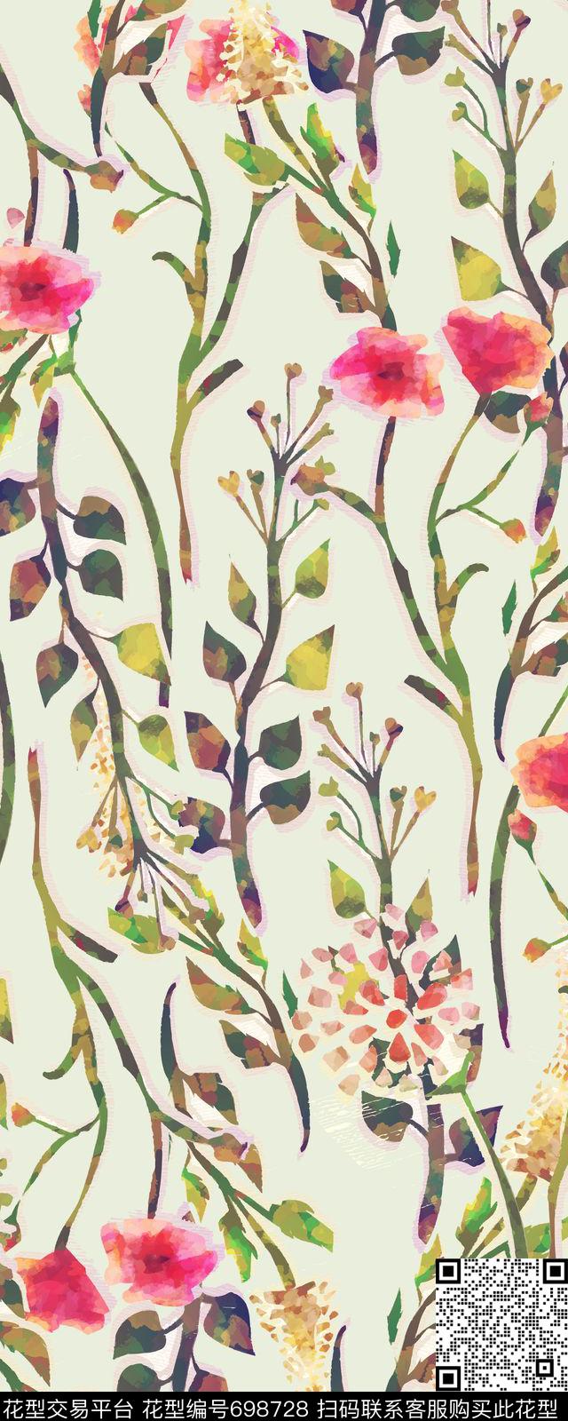 小碎花花卉枝叶数码印花华亿平台下载（图片编号: 698728） - 瓦栏（Walan）