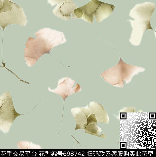 素雅清新银杏叶数码印花华亿平台下载（图片编号: 698742） - 瓦栏（Walan）