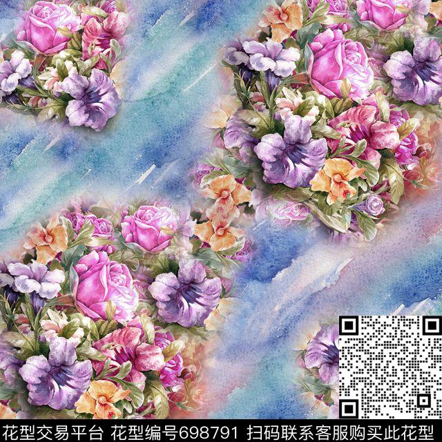 花卉丝巾方巾数码印花华亿平台下载（图片编号: 698791） - 瓦栏（Walan）