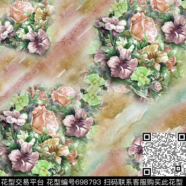 花卉丝巾方巾数码印花华亿平台下载（图片编号: 698793） - 瓦栏（Walan）