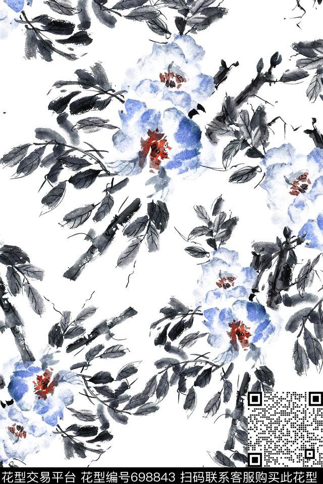 手绘水墨水彩数码印花华亿平台下载（图片编号: 698843） - 瓦栏（Walan）