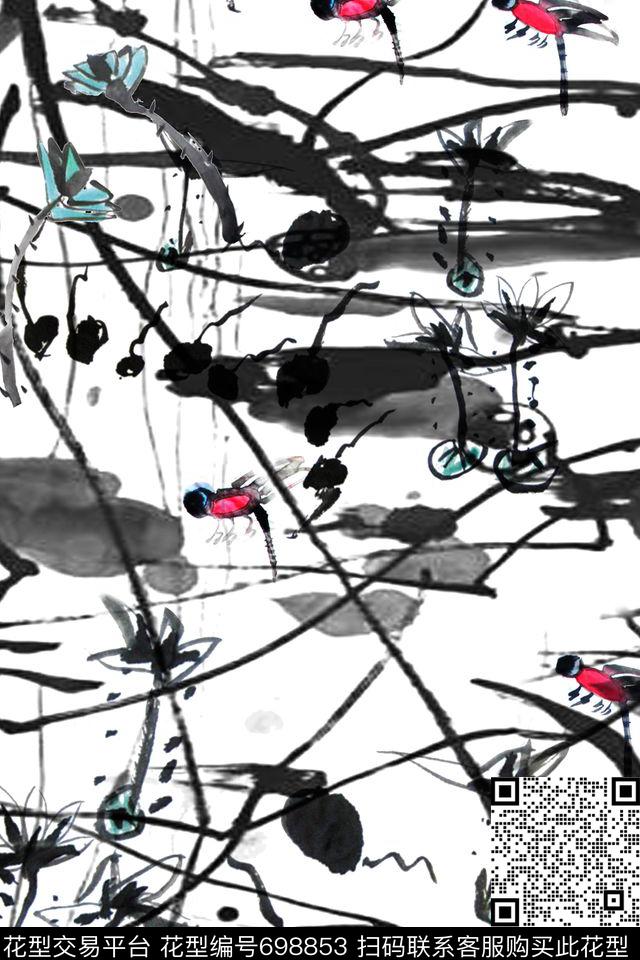 抽象水墨纹理抽象几何数码印花华亿平台下载（图片编号: 698853） - 瓦栏（Walan）