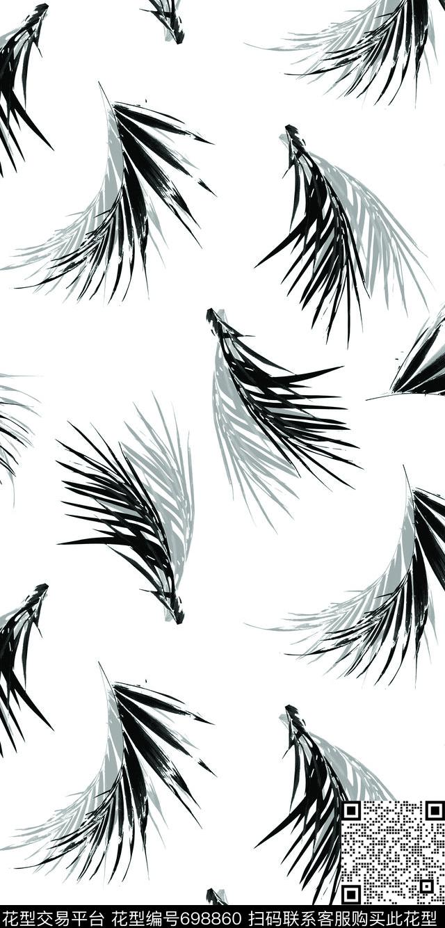 棕桐叶叶子水彩数码印花华亿平台下载（图片编号: 698860） - 瓦栏（Walan）