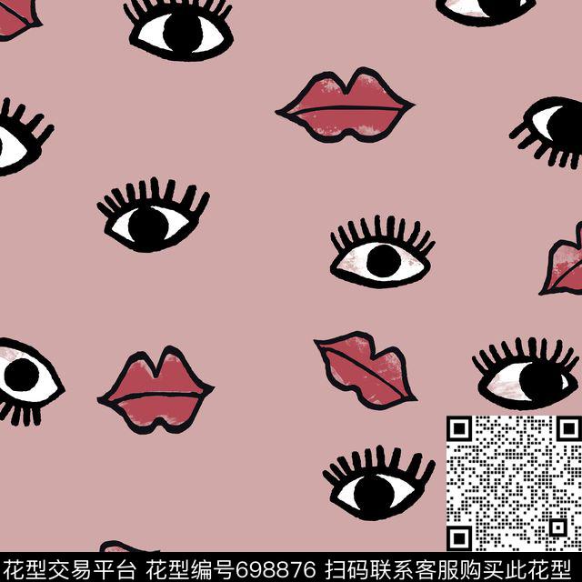 嘴唇眼睛趣味数码印花华亿平台下载（图片编号: 698876） - 瓦栏（Walan）