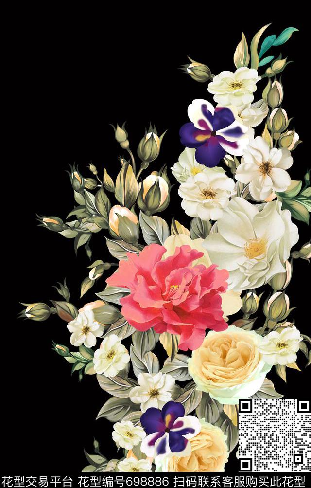 欧式大花花朵数码印花华亿平台下载（图片编号: 698886） - 瓦栏（Walan）