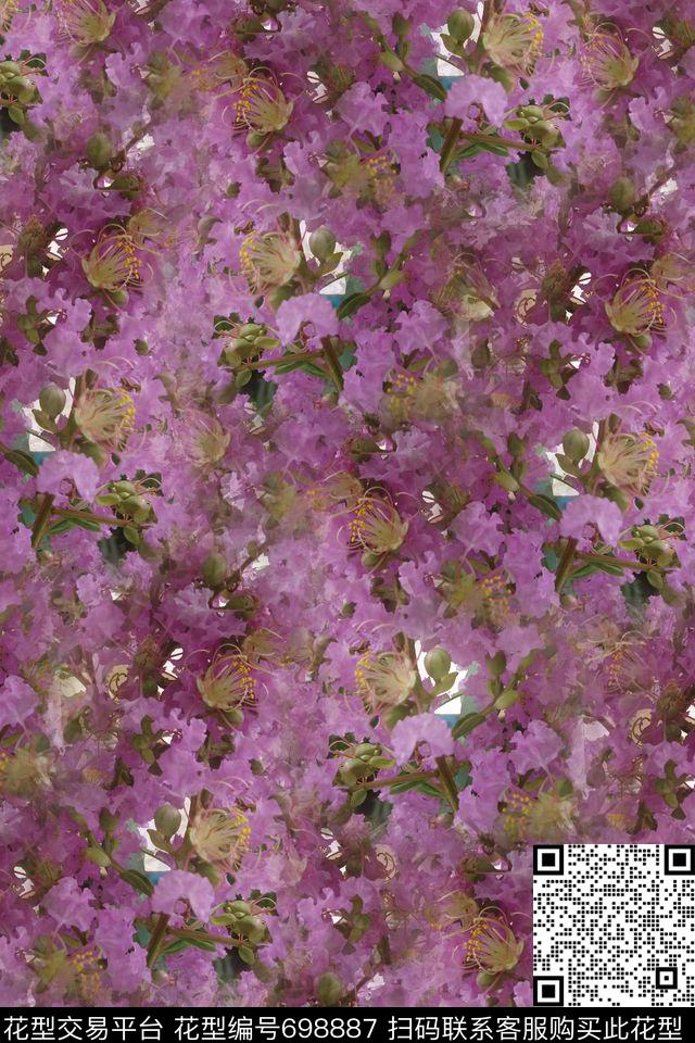 紫薇花朵花卉数码印花华亿平台下载（图片编号: 698887） - 瓦栏（Walan）