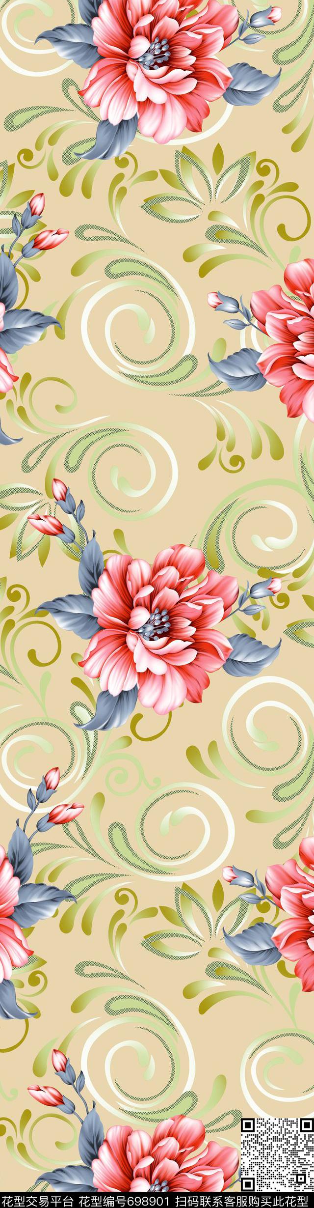 莲花花朵花卉传统印花华亿平台下载（图片编号: 698901） - 瓦栏（Walan）