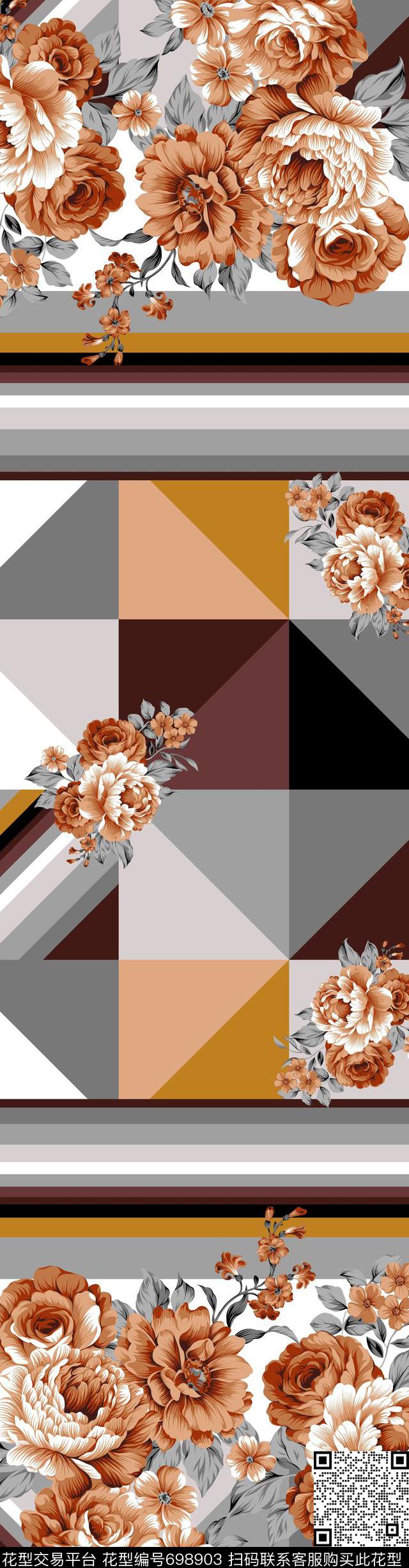 格子花朵花卉传统印花华亿平台下载（图片编号: 698903） - 瓦栏（Walan）