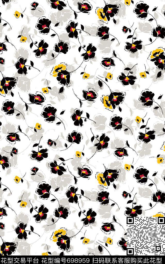 手绘花朵花朵花卉传统印花华亿平台下载（图片编号: 698959） - 瓦栏（Walan）