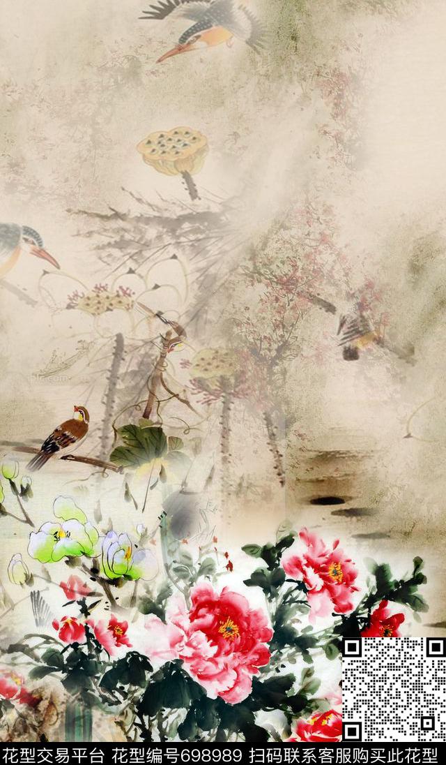 国画水墨花卉数码印花华亿平台下载（图片编号: 698989） - 瓦栏（Walan）