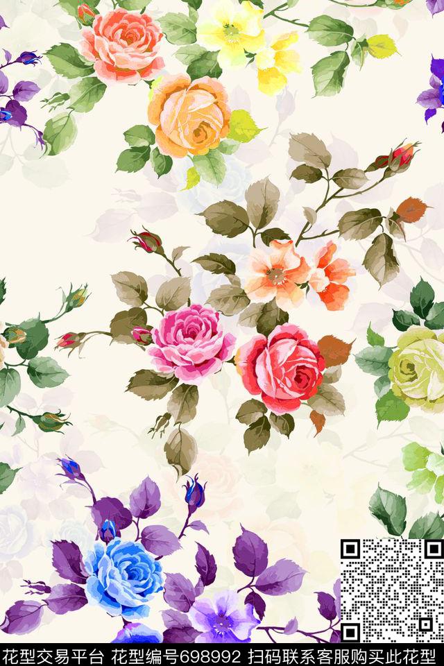 休闲风满版花卉数码印花华亿平台下载（图片编号: 698992） - 瓦栏（Walan）