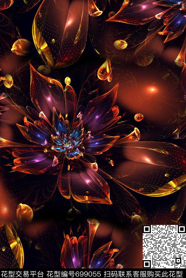 几何分形数码印花抽象花卉彩绘女装裙子印花数码印花华亿平台下载（图片编号: 699055） - 瓦栏（Walan）