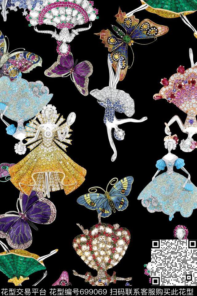 民族风宝石蝴蝶数码印花华亿平台下载（图片编号: 699069） - 瓦栏（Walan）