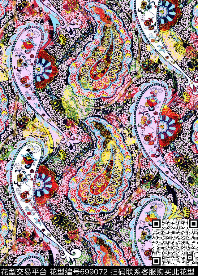 火腿花佩斯利腰果传统印花华亿平台下载（图片编号: 699072） - 瓦栏（Walan）