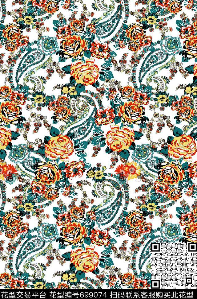 火腿花佩斯利腰果传统印花华亿平台下载（图片编号: 699074） - 瓦栏（Walan）