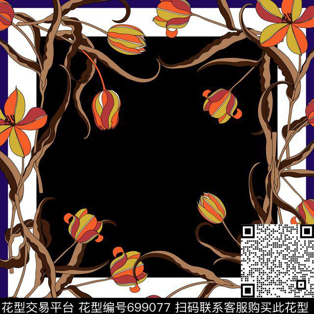 方巾丝巾花卉传统印花华亿平台下载（图片编号: 699077） - 瓦栏（Walan）