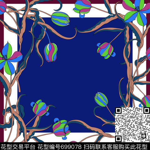 方巾丝巾花卉传统印花华亿平台下载（图片编号: 699078） - 瓦栏（Walan）