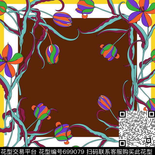 方巾丝巾花卉传统印花华亿平台下载（图片编号: 699079） - 瓦栏（Walan）