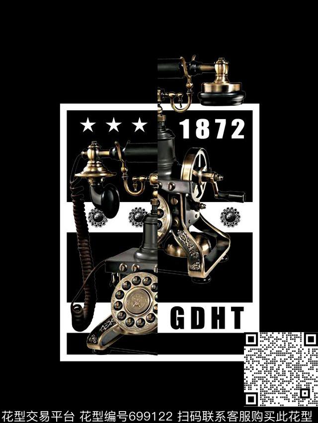 复古电话几何男装T恤数码印花华亿平台下载（图片编号: 699122） - 瓦栏（Walan）