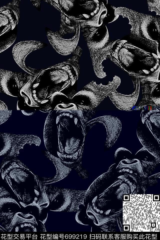 手绘国际大牌男装满版猴子印花欧美时尚潮流复古设计T恤夹克印花数码印花华亿平台下载（图片编号: 699219） - 瓦栏（Walan）