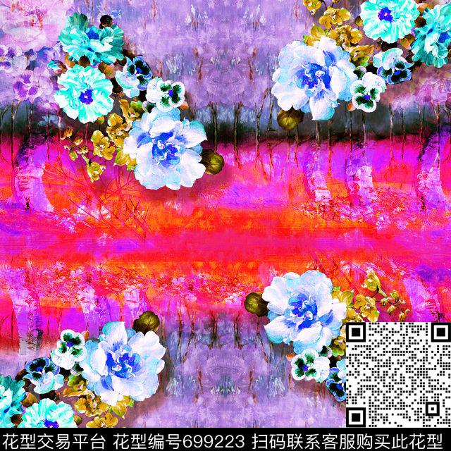 小方巾花卉优先区数码印花华亿平台下载（图片编号: 699223） - 瓦栏（Walan）