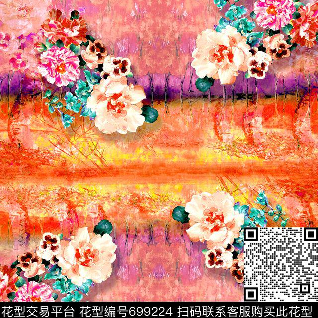 小方巾花卉优先区数码印花华亿平台下载（图片编号: 699224） - 瓦栏（Walan）