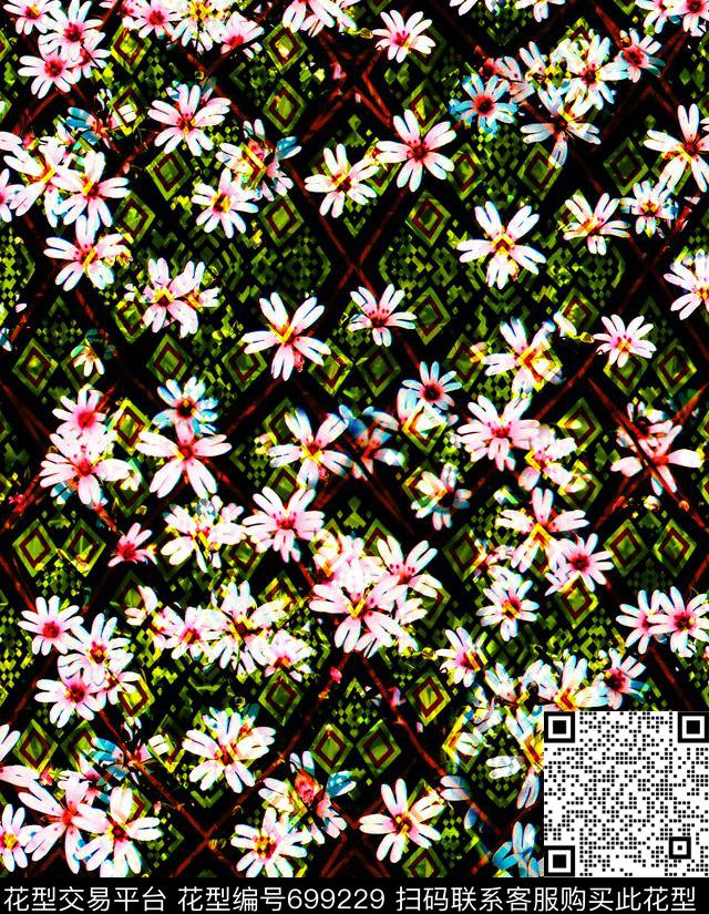 MAX-热带风情菱形几何数码印花华亿平台下载（图片编号: 699229） - 瓦栏（Walan）