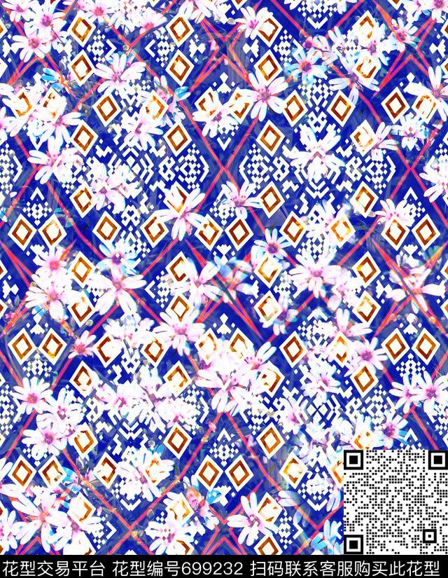 MAX-热带风情菱形几何数码印花华亿平台下载（图片编号: 699232） - 瓦栏（Walan）