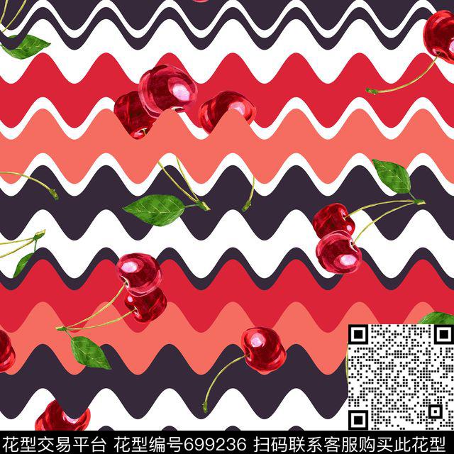 几何彩色波浪樱桃数码印花华亿平台下载（图片编号: 699236） - 瓦栏（Walan）