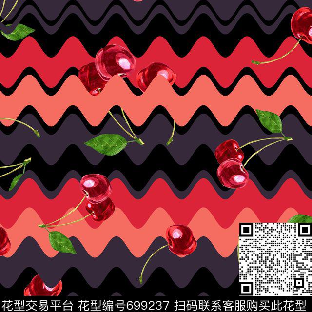几何彩色波浪樱桃数码印花华亿平台下载（图片编号: 699237） - 瓦栏（Walan）