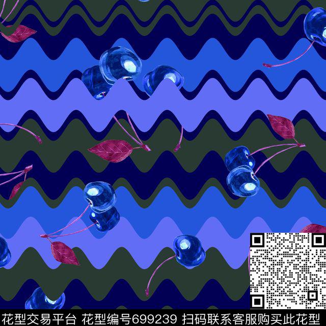 几何彩色波浪樱桃数码印花华亿平台下载（图片编号: 699239） - 瓦栏（Walan）