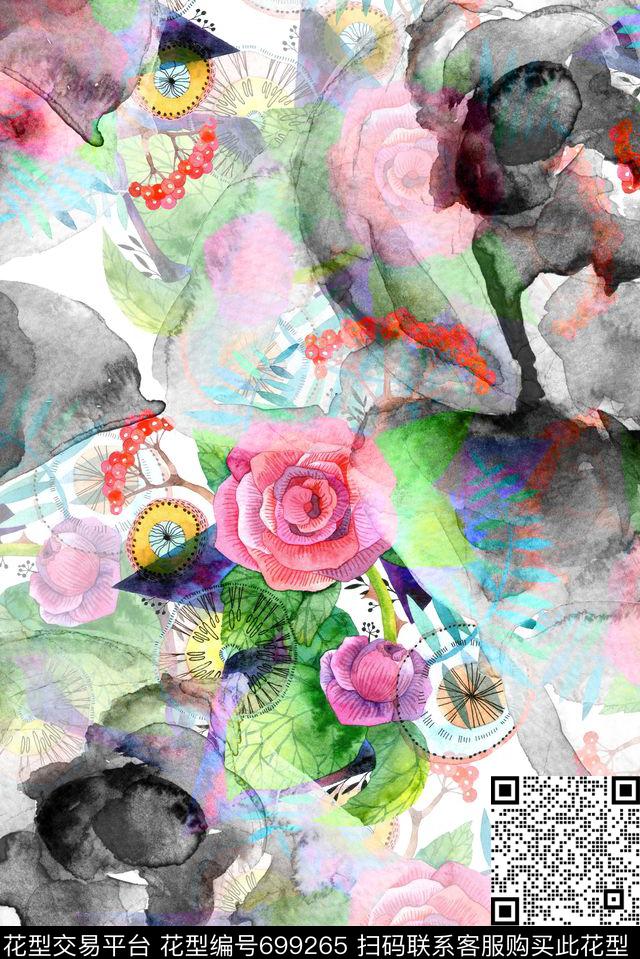 手绘水墨泼墨数码印花华亿平台下载（图片编号: 699265） - 瓦栏（Walan）