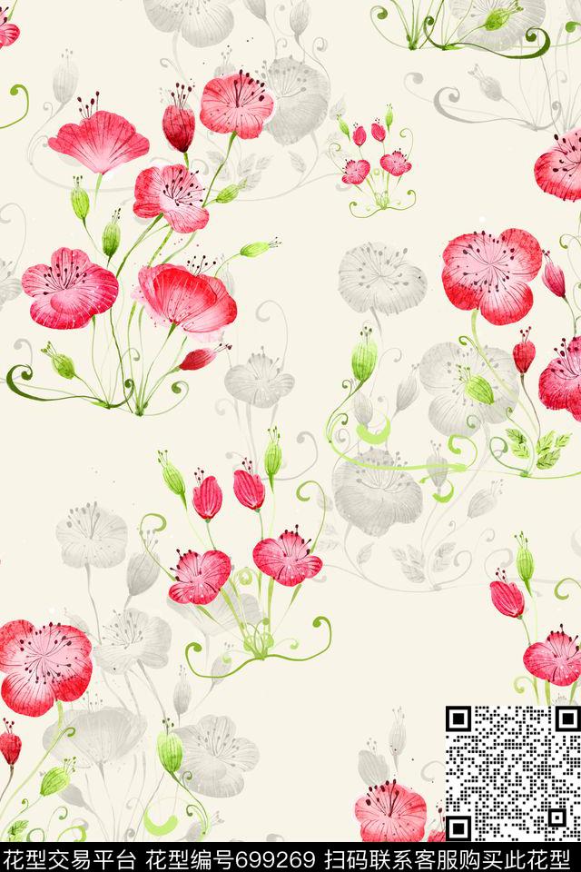 清新休闲风花卉数码印花华亿平台下载（图片编号: 699269） - 瓦栏（Walan）