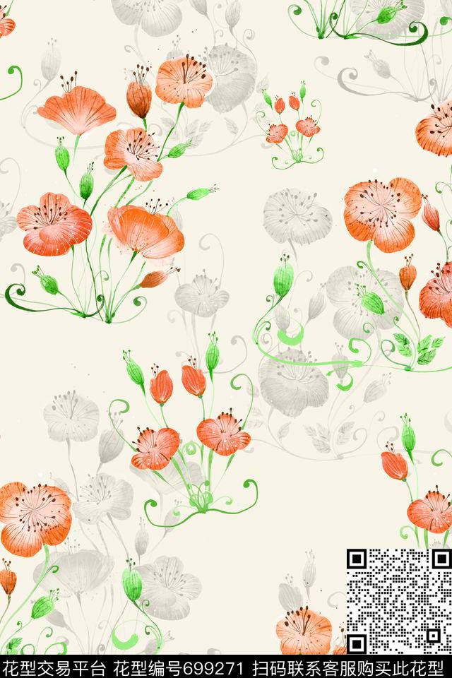 清新休闲风花卉数码印花华亿平台下载（图片编号: 699271） - 瓦栏（Walan）