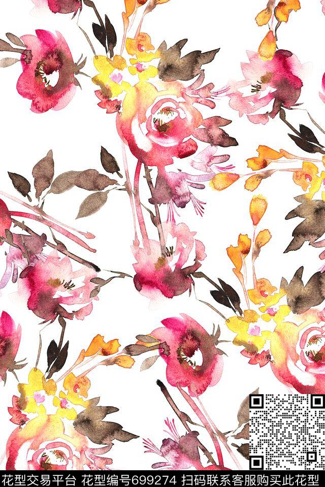 手绘水彩高端数码印花华亿平台下载（图片编号: 699274） - 瓦栏（Walan）