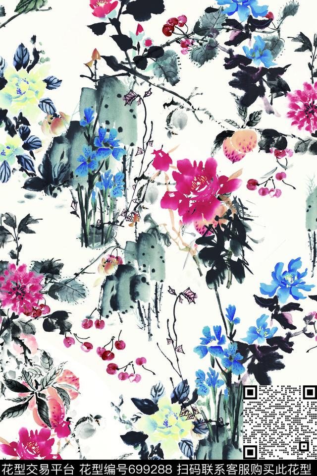 抽象水墨纹理抽象几何数码印花华亿平台下载（图片编号: 699288） - 瓦栏（Walan）