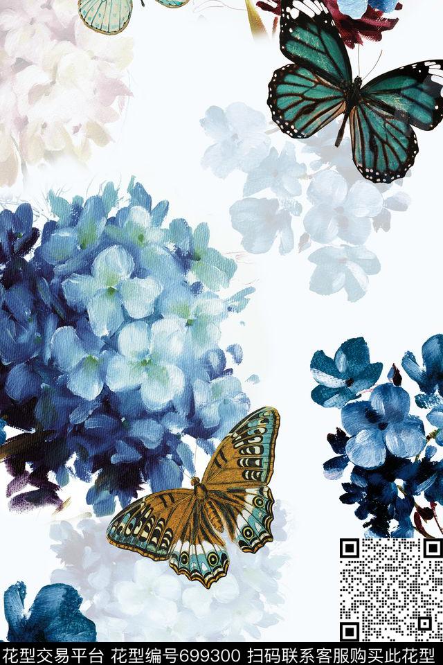 花卉蝴蝶复古数码印花华亿平台下载（图片编号: 699300） - 瓦栏（Walan）