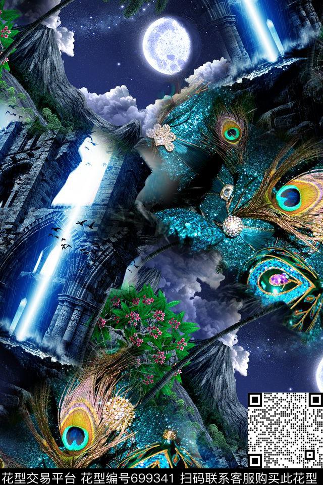 暗黑羽毛风景数码印花华亿平台下载（图片编号: 699341） - 瓦栏（Walan）