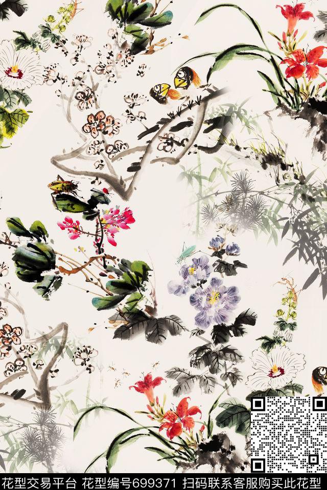 抽象水墨纹理抽象几何数码印花华亿平台下载（图片编号: 699371） - 瓦栏（Walan）