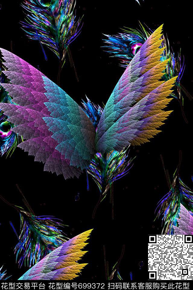 分形艺术印花抽象几何羽毛印花时尚潮流女装印花数码印花华亿平台下载（图片编号: 699372） - 瓦栏（Walan）