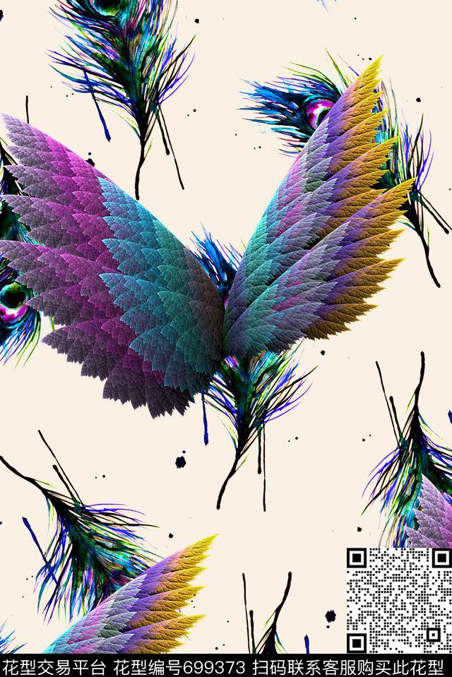 分形艺术印花抽象几何羽毛印花时尚潮流女装印花数码印花华亿平台下载（图片编号: 699373） - 瓦栏（Walan）