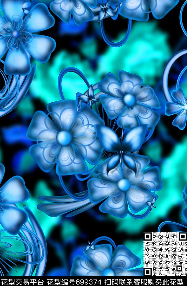 抽象分形几何艺术花卉彩绘数码印花华亿平台下载（图片编号: 699374） - 瓦栏（Walan）